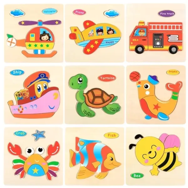 Baby Wood Jigsaw Puzzle Board Game Cartoon Animal 3d Puzzle Montessori Educational Learning Wooden Toys for Children - Image 3