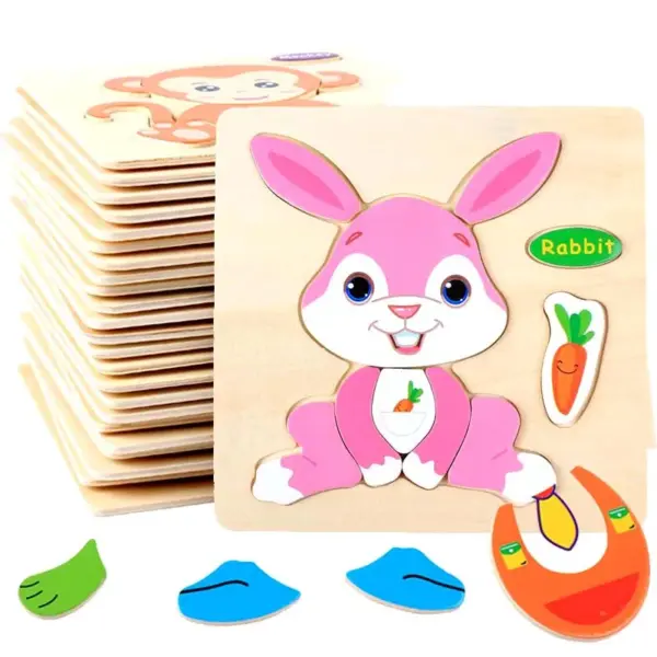 Baby Wood Jigsaw Puzzle Board Game Cartoon Animal 3d Puzzle Montessori Educational Learning Wooden Toys for Children