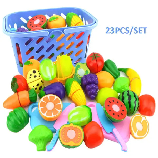 23pcs Children's Kitchen Toys Cutting Fruit Vegetable Cake Plastic Simulation Food for Dolls Role Play Game for Girls - Image 4
