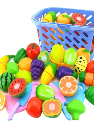 23pcs Children's Kitchen Toys Cutting Fruit Vegetable Cake Plastic Simulation Food