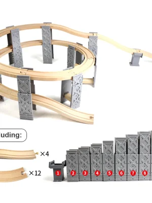 26PCS Wood Railway Tracks Accessories Plastic Spiral Train Tracks with Bridge Piers