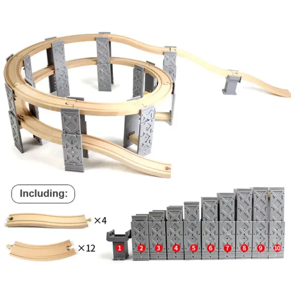 26PCS Wood Railway Tracks Accessories Plastic Spiral Wooden Train Tracks with Bridge Piers Educational Toys for Children
