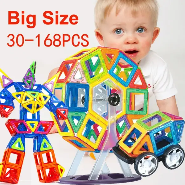 30-168pcs Big Size Magnetic Constructor Magnet Designer Building Blocks 3D Assemble Bricks Magnet Toys for Children Gifts - Image 2