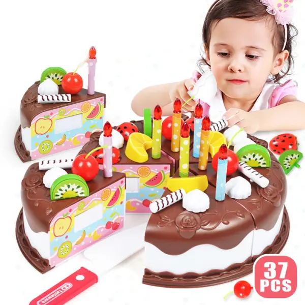 37pcs Kitchen Toys Cake Food Kids Pretend Play Cutting Fuit Birthday Cake Food Toys For Dolls Girls Role Play Game - Image 2