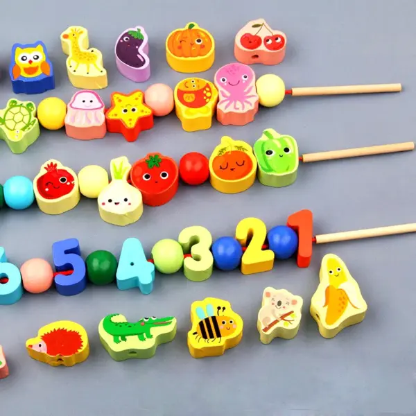 9-36pcs Baby Wooden Toys Cartoon Fruit Animal Stringing Threading Wooden Beads Toy Monterssori Educational Toys For Kids - Image 3