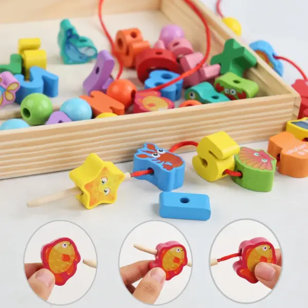 9-36pcs Baby Wooden Toys Cartoon Fruit Animal Stringing Threading Wooden Beads Toy Monterssori Educational Toys For Kids - Image 4