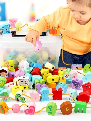 9-36pcs Wooden Beads Threading Toy