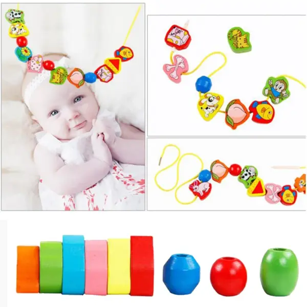9-36pcs Baby Wooden Toys Cartoon Fruit Animal Stringing Threading Wooden Beads Toy Monterssori Educational Toys For Kids - Image 6