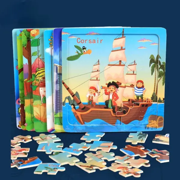 Baby Toys 20Piece Wooden Puzzle Cartoon Animal Vehicle 3D Jigsaw Puzzle Game Montessori  Educational Toys For Children Gifts - Image 3