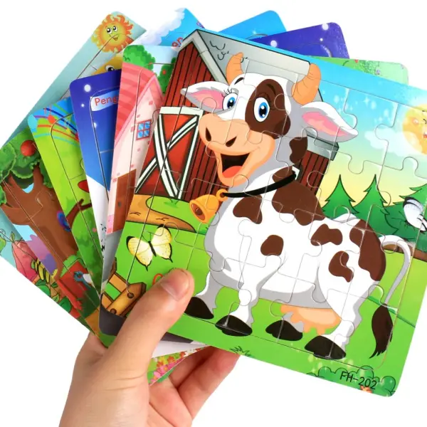 Baby Toys 20Piece Wooden Puzzle Cartoon Animal Vehicle 3D Jigsaw Puzzle Game Montessori  Educational Toys For Children Gifts - Image 4