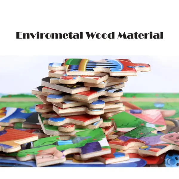Baby Toys 20Piece Wooden Puzzle Cartoon Animal Vehicle 3D Jigsaw Puzzle Game Montessori  Educational Toys For Children Gifts - Image 5