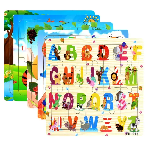 Baby Toys 20Piece Wooden Puzzle Cartoon Animal Vehicle 3D Jigsaw Puzzle Game Montessori  Educational Toys For Children Gifts