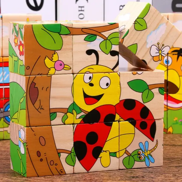 Baby Toys Wooden Blocks Six Side Cube Jigsaw Puzzles Game Animal Fruit Traffic Cognition Puzzle Montessori Educational Toys - Image 3