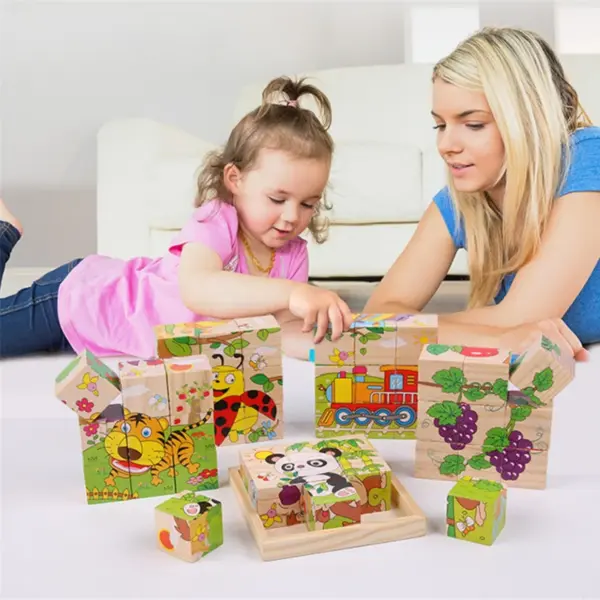 Baby Toys Wooden Blocks Six Side Cube Jigsaw Puzzles Game Animal Fruit Traffic Cognition Puzzle Montessori Educational Toys - Image 4