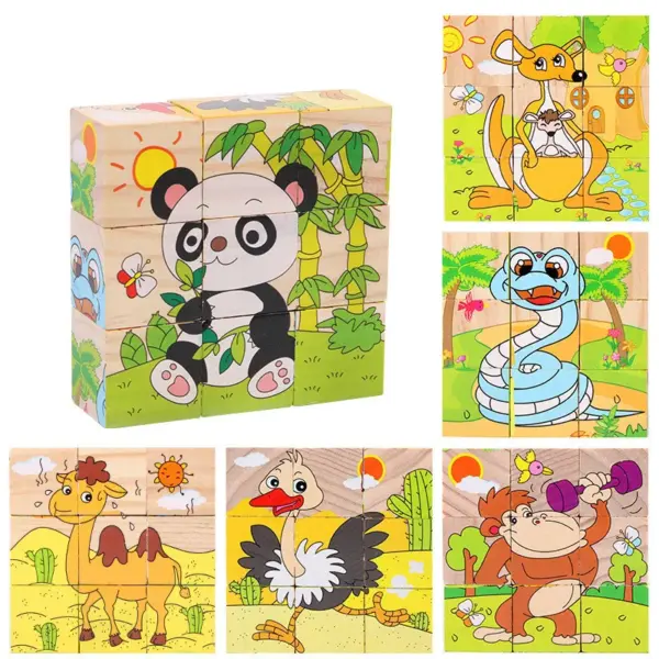 Baby Toys Wooden Blocks Six Side Cube Jigsaw Puzzles Game Animal Fruit Traffic Cognition Puzzle Montessori Educational Toys - Image 5