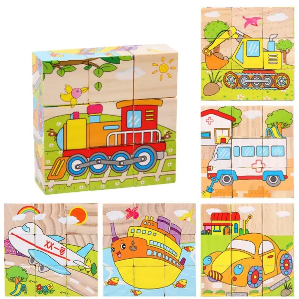 Baby Toys Wooden Blocks Six Side Cube Jigsaw Puzzles Game Animal Fruit Traffic Cognition Puzzle Montessori Educational Toys - Image 6