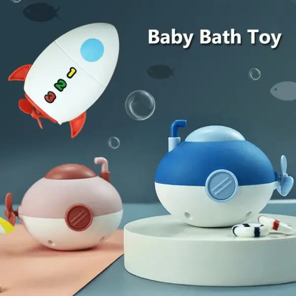 Baby Water Toys Swimming Floating Shower Bath Toys Clockwork Cute Little Submarine Rocket Bathing Bathtub Toys For Kids - Image 2