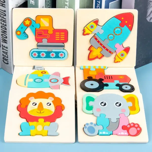 Baby Wooden Toys 3D Puzzle Cartoon Animal Intelligence Cognitive Jigsaw Wood Puzzle Early Educational Toys For Kids Gifts - Image 3