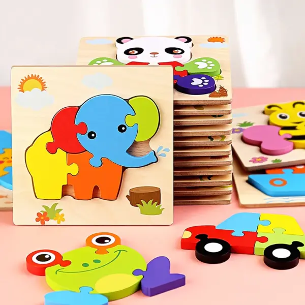 Baby Wooden Toys 3D Puzzle Cartoon Animal Intelligence  Jigsaw Puzzle Shape Matching Montessori Toys For Children Gifts - Image 2