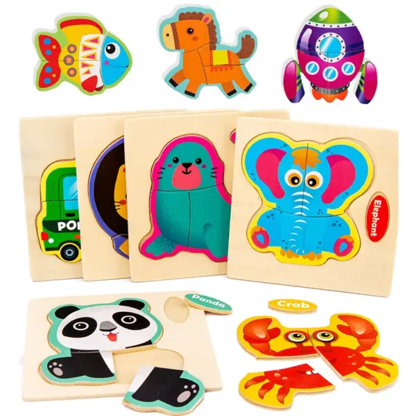 Baby Wooden Toys Intelligence 3D Puzzle Cartoon Animal Jigsaw Puzzle Kids Early Learning Educational Toys for children - Image 2