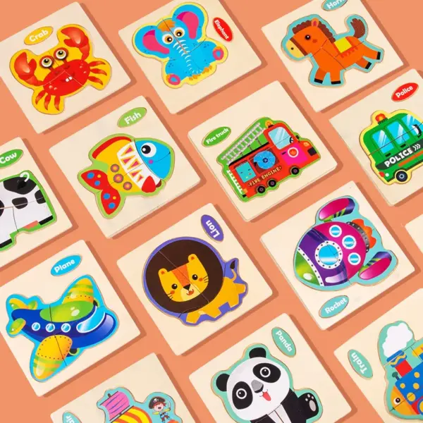 Baby Wooden Toys Intelligence 3D Puzzle Cartoon Animal Jigsaw Puzzle Kids Early Learning Educational Toys for children - Image 3