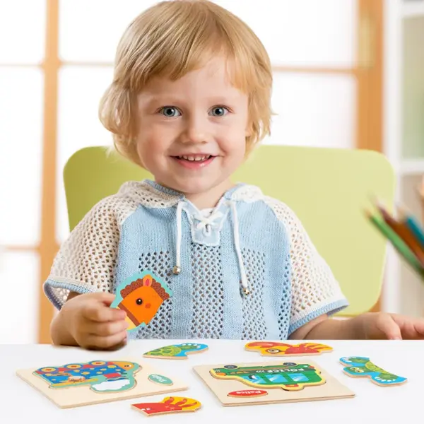 Baby Wooden Toys Intelligence 3D Puzzle Cartoon Animal Jigsaw Puzzle Kids Early Learning Educational Toys for children - Image 4