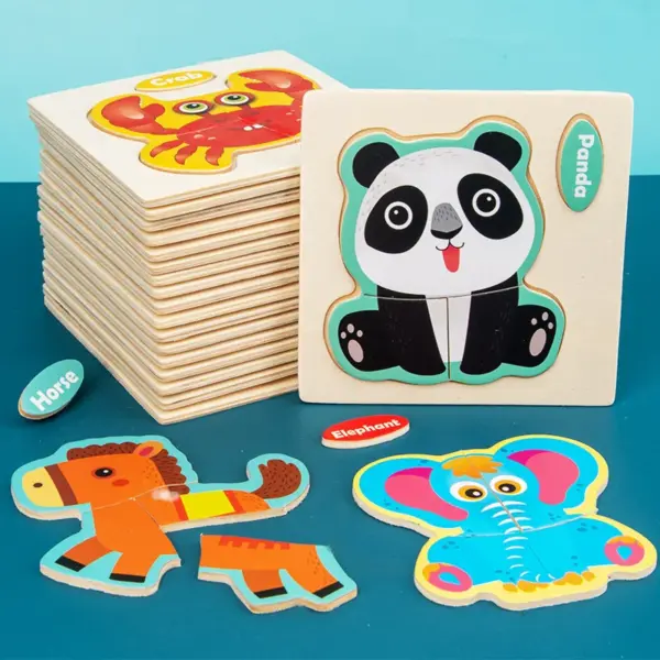 Baby Wooden Toys Intelligence 3D Puzzle Cartoon Animal Jigsaw Puzzle Kids Early Learning Educational Toys for children - Image 5