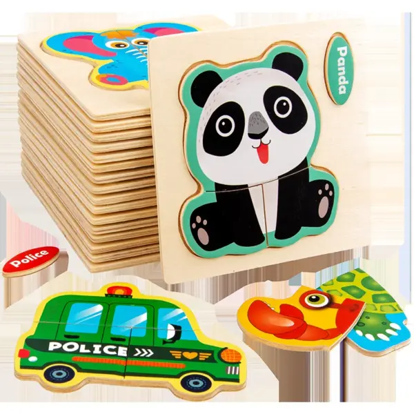 Baby Wooden Toys Intelligence 3D Puzzle Cartoon Animal Jigsaw Puzzle Kids Early Learning Educational Toys for children