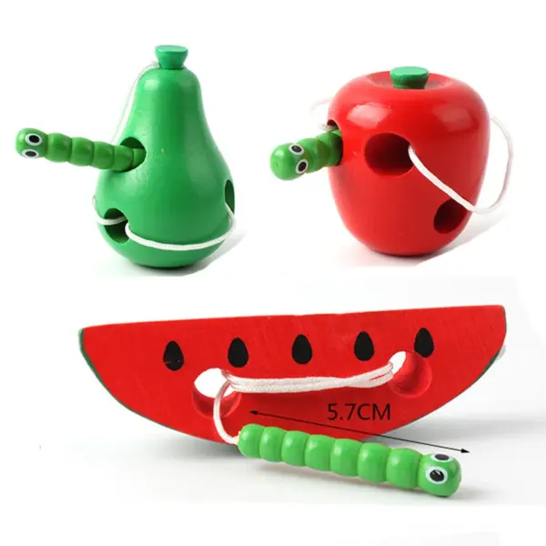 Montessori sensory wooden Toys Worm Eat Fruit pear cheese Early Learning Teaching Aid Baby Kids Educational Toy Gifts
