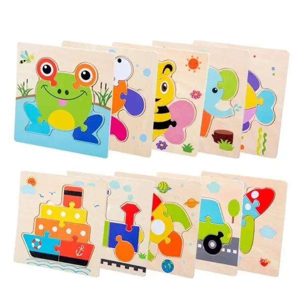 New 15x15cm Baby Montessori Toys 3D Wooden Puzzle Cartoon Animal Vehicle Jigsaw Puzzle Board Educational Toys For Children - Image 2