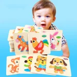 New 15x15cm Baby Montessori Toys 3D Wooden Puzzle Cartoon Animal Vehicle