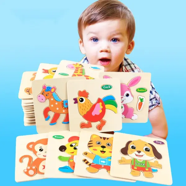 New 15x15cm Baby Montessori Toys 3D Wooden Puzzle Cartoon Animal Vehicle Jigsaw Puzzle Board Educational Toys For Children