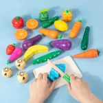 Simulation Kitchen Pretend Play Toy Magnetic Wooden Cutting Fruits Vegetables
