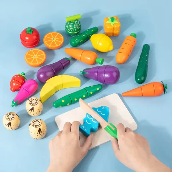 Simulation Kitchen Pretend Play Toy Magnetic Wooden Cutting Fruits Vegetables Classic Game Montessori Educational Toys For Kids - Image 2