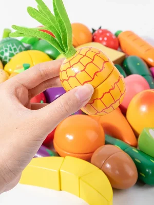 Simulation Kitchen Pretend Play Toy Magnetic Wooden Cutting Fruits Vegetables