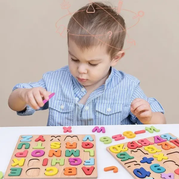 Wooden Puzzle Alphabet Number Shape Matching Board Baby Early Learning 3D Puzzle Preschool Educational Toys For Children - Image 4