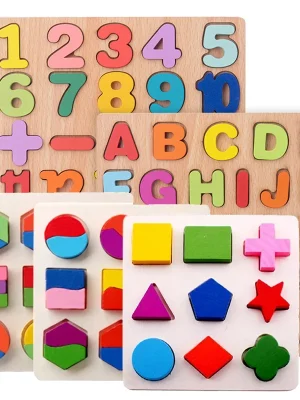 Wooden Puzzle Alphabet Number Shape Matching Board