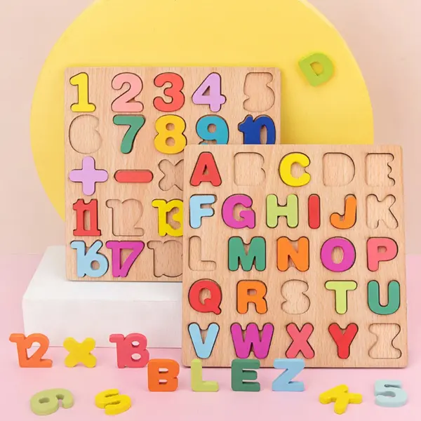 Wooden Puzzle Alphabet Number Shape Matching Board Baby Early Learning 3D Puzzle Preschool Educational Toys For Children - Image 5