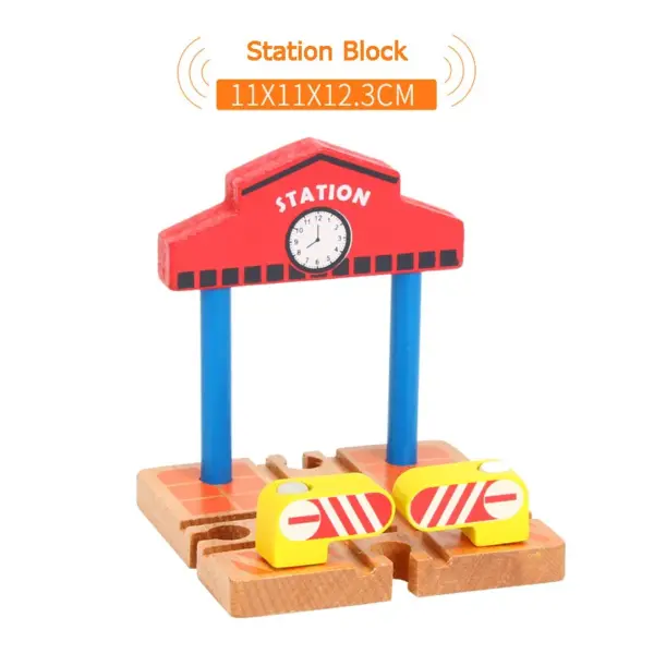 Wooden Railway Track Accessories Gas Station Train Cross Road Block Fit For Thomas Wooden Train Track Toys For Children Gifts - Image 5
