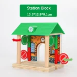 Wooden Railway Track Accessories Gas Station Train Cross Road Block