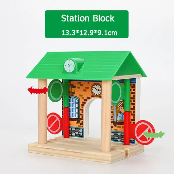 Wooden Railway Track Accessories Gas Station Train Cross Road Block Fit For Thomas Wooden Train Track Toys For Children Gifts - Image 6