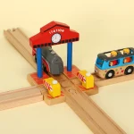 Wooden Railway Track Accessories Gas Station Train Cross Road Block