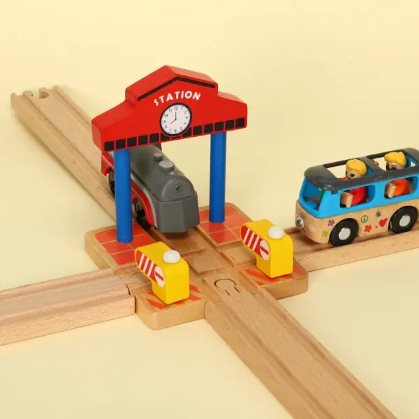 Wooden Railway Track Accessories Gas Station Train Cross Road Block Fit For Thomas Wooden Train Track Toys For Children Gifts - Image 2