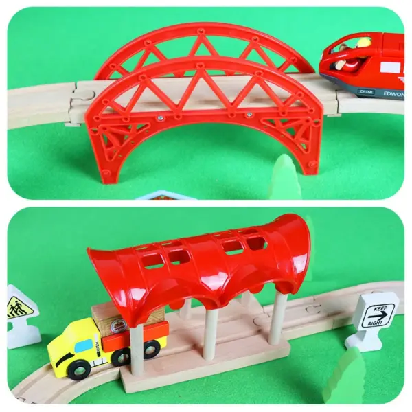 Wooden Track Accessories Beech Wood Railway Train Track Bridge Station Parts fit For All Brands Wooden Tracks Toys For Kids - Image 6