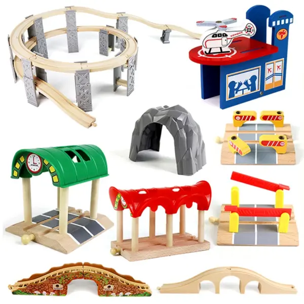 Wooden Track Accessories Beech Wood Railway Train Track Bridge Station Parts fit For All Brands Wooden Tracks Toys For Kids