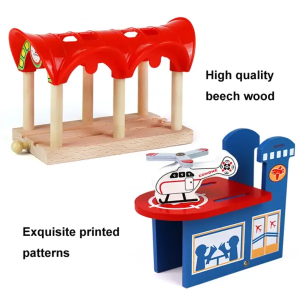 Wooden Track Accessories Beech Wood Railway Train Track Bridge Station Parts fit For All Brands Wooden Tracks Toys For Kids - Image 2