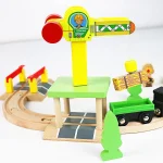 Wooden Train Track Racing Railway Crane Bridge Accessories