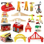 Wooden Train Track Racing Railway Crane Bridge Accessories