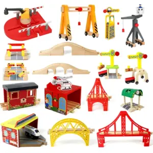 Wooden Train Track Racing Railway All Kinds Of Crane Bridge Track Accessories Fit For Brand Wood Tracks Toys For Children Gift