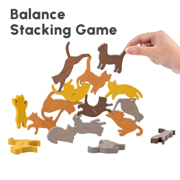 Wooden Stacking Blocks Cat Balancing Game